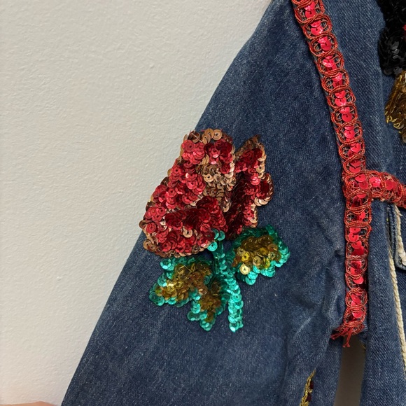 Vintage Custom Bedazzled Sequin Denim Jacket 70s Lee Clown Vegas Carnival Womens - Picture 5 of 15